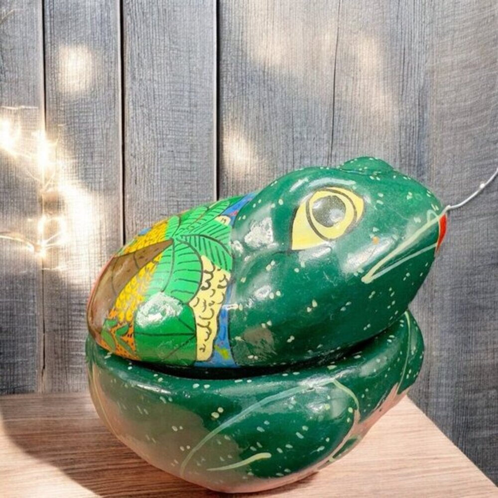 Mexican RedWare Pottery Hand Painted Frog Shape Trinket Holder Jewelry Holder